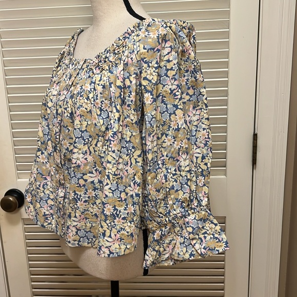 Free People James Smock Top in Light Blue Chambray Combo, Size XLarge, NWT - Picture 12 of 16